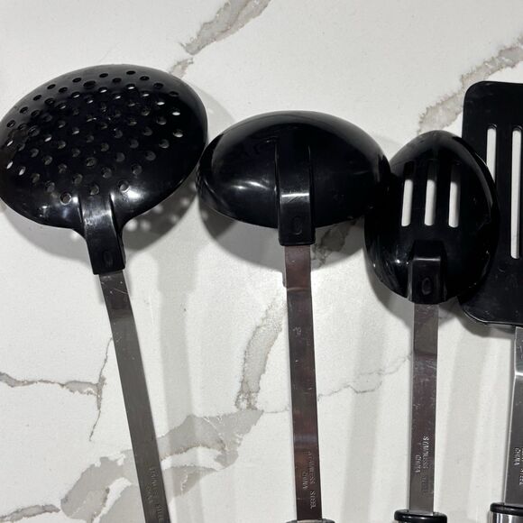 Stainless Steel Black Plastic Serving Utensils 5 Piece Set Spoons Ladle + Turner - Picture 10 of 11